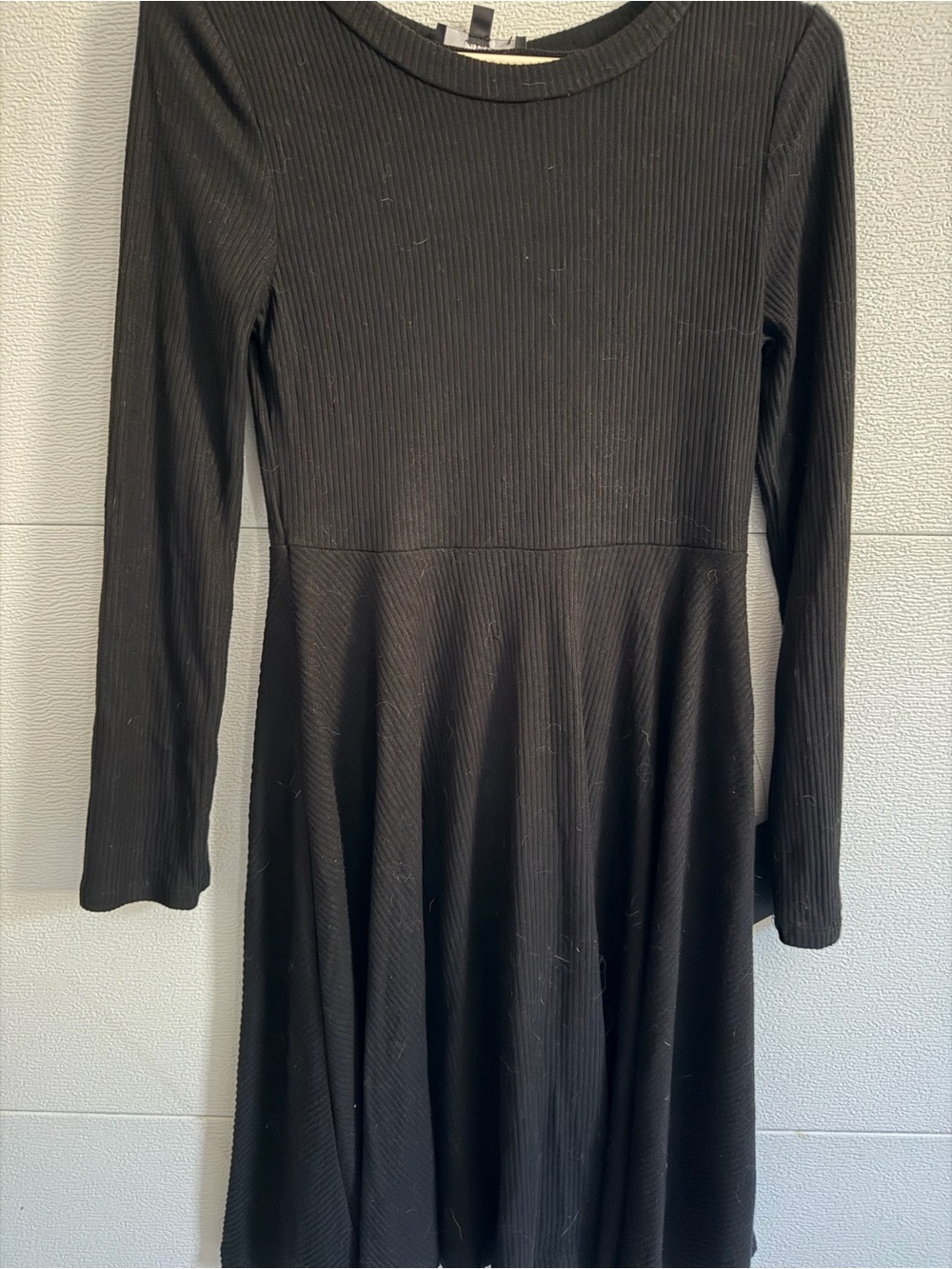Lulu's Black Ribbed Long-Sleeve Fit & Flare Dress